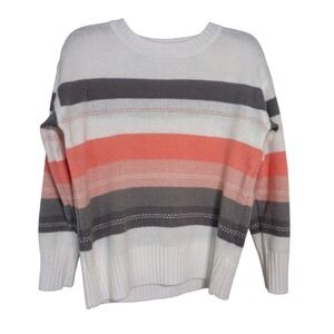 Striped Crew Neck Sweater Coral Gray White Casual Pullover Knit Top Size S